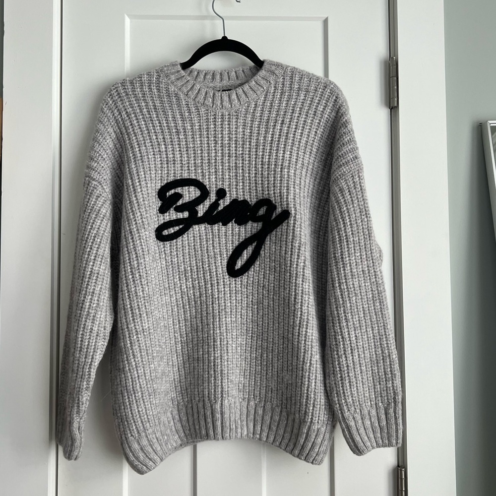 ANINE BING Sydney Crewneck Ribbed Oversized Sweater Heather Gray NEW with tags - Picture 2 of 5